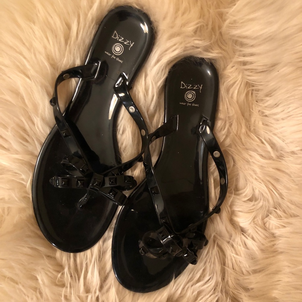 Black stud bow flip flops sandal size 9